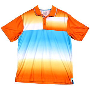 Slazenger Men's Golf Polo Orange Blue White Ombre Colorblock Shirt Medium